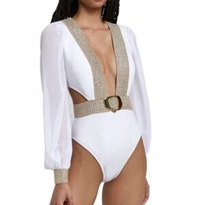 River Island Womens Glam Long Sleeve One Piece Cut Out Swimsuit Size 14